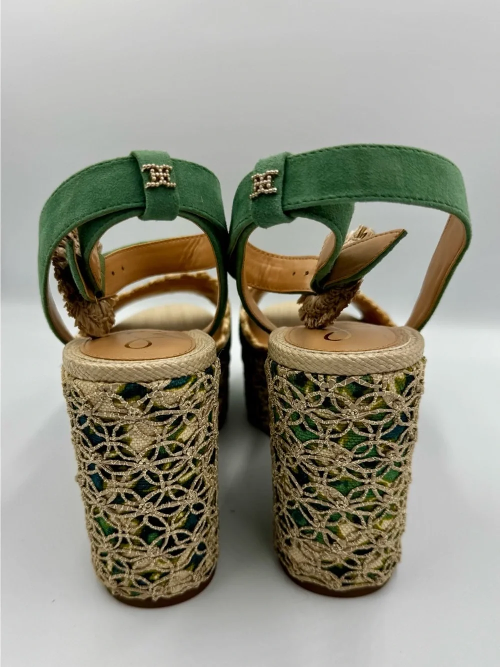 Sam Edelman Amber Green Raffia Platform Wedge Sandals Size 9 Summer New in Box